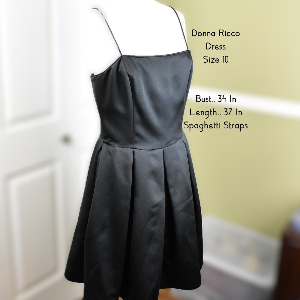 DONNA RICCO Black Dress 10 Spaghetti Straps Lined Back Zipper Bin 9